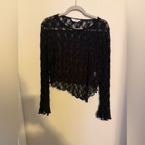 Primark Black Lace Top angled hem bell sleeve size large layering winter